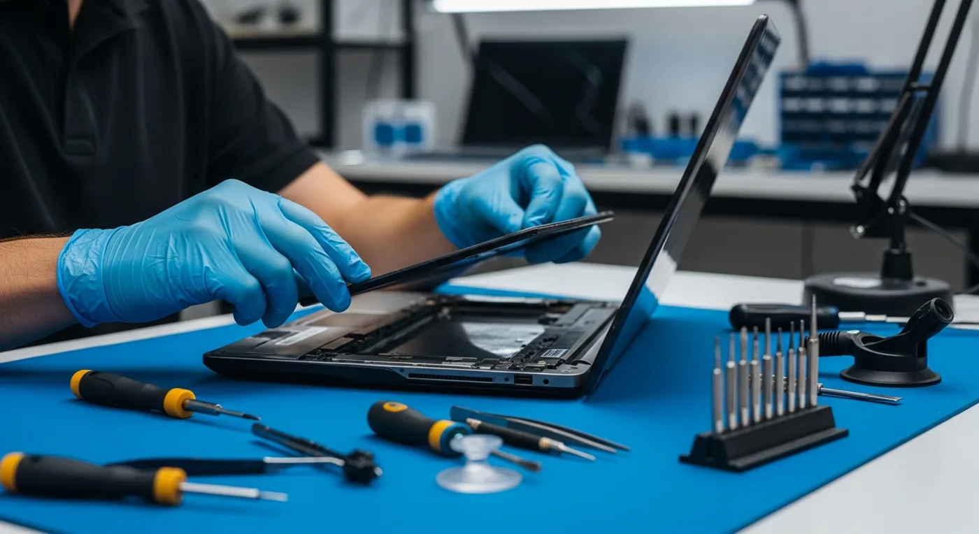 Laptop screen repair in progress at Koastal Kollective workshop