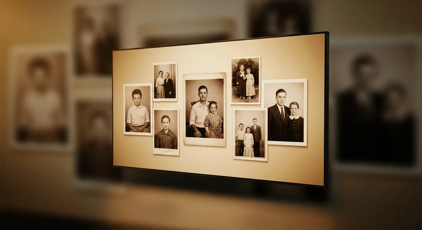 Elegant photo slideshow montage on a screen